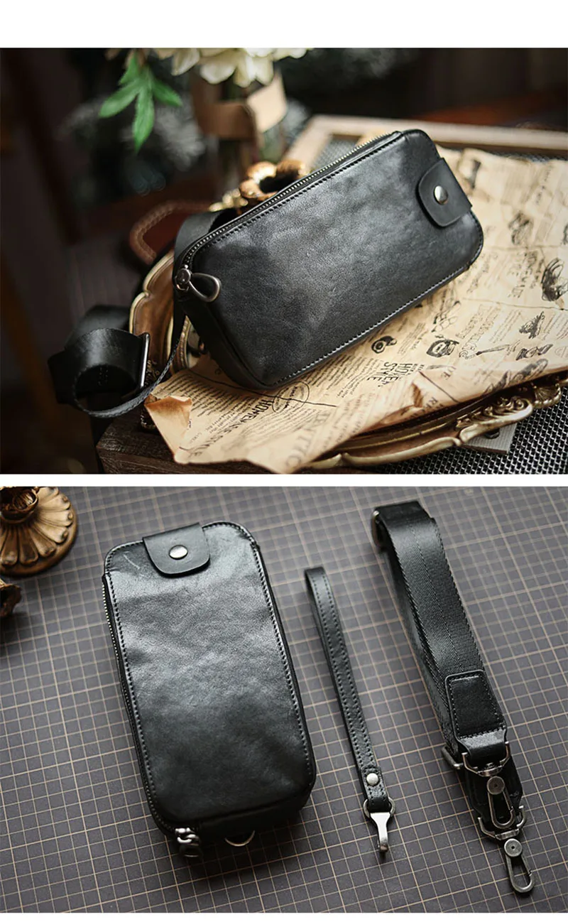 AETOO Genuine Leather Men's Chest Bag Messenger Bag Shoulder Bag Casual First Layer Cowhide Waist Bag Trendy Men's Bag