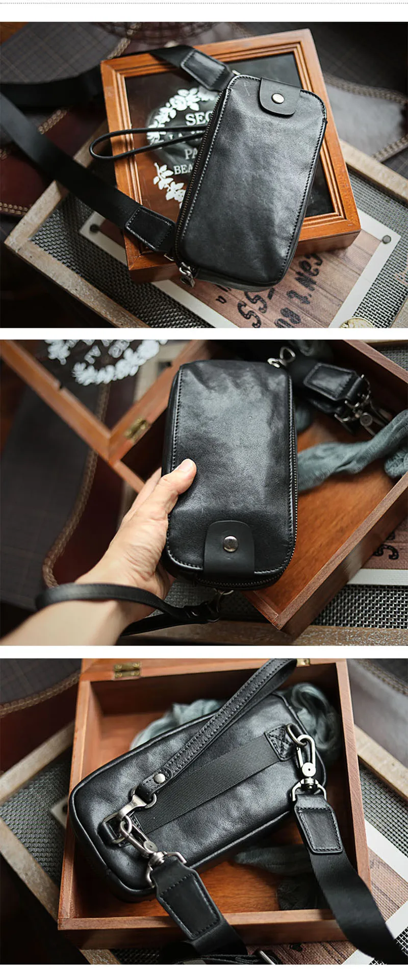 AETOO Genuine Leather Men's Chest Bag Messenger Bag Shoulder Bag Casual First Layer Cowhide Waist Bag Trendy Men's Bag