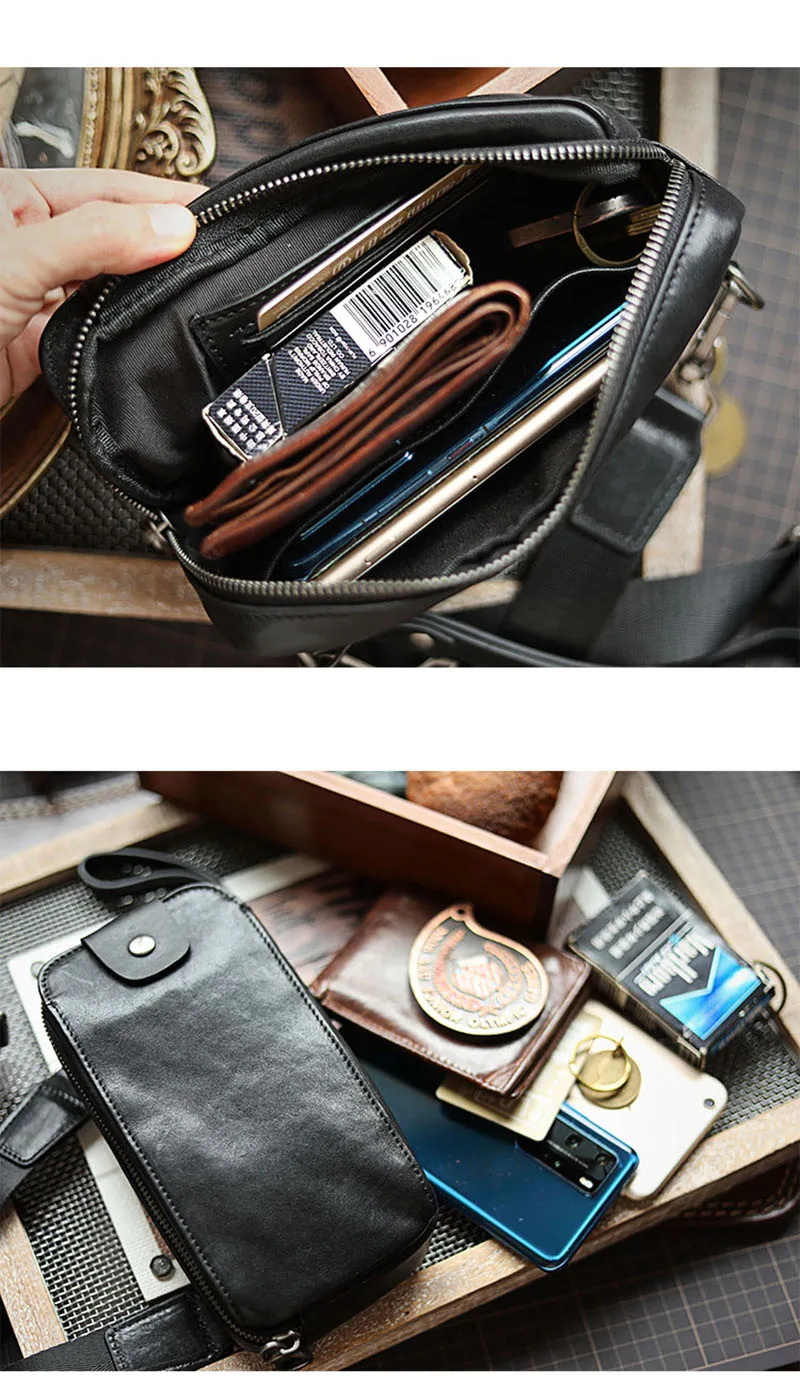 AETOO Genuine Leather Men's Chest Bag Messenger Bag Shoulder Bag Casual First Layer Cowhide Waist Bag Trendy Men's Bag