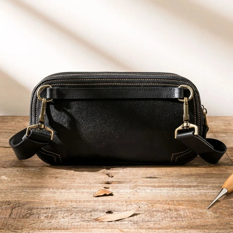AETOO Genuine Leather Men's Chest Bag Messenger Bag Shoulder Bag Casual First Layer Cowhide Waist Bag Trendy Men's Bag
