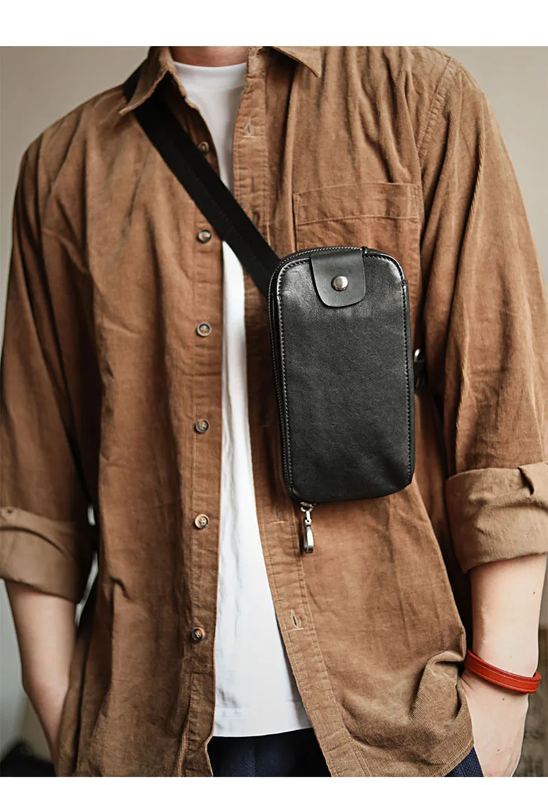 AETOO Genuine Leather Men's Chest Bag Messenger Bag Shoulder Bag Casual First Layer Cowhide Waist Bag Trendy Men's Bag
