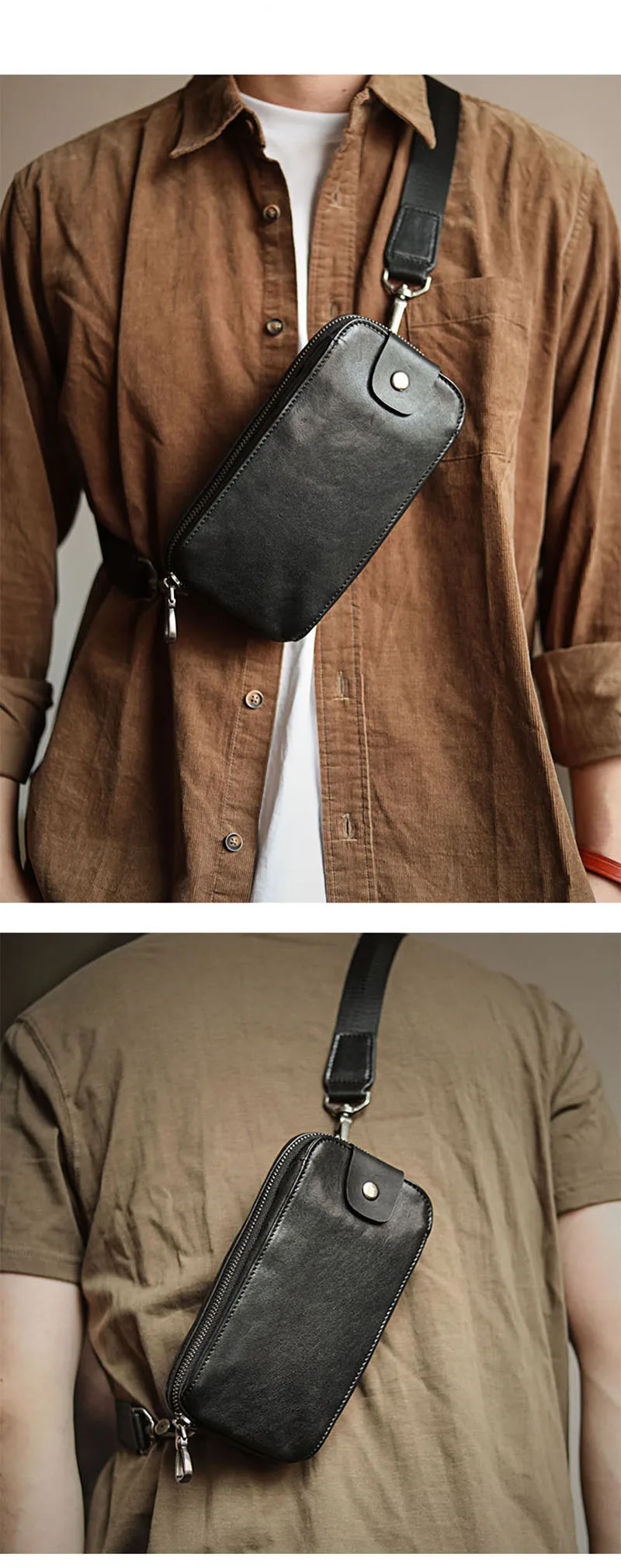AETOO Genuine Leather Men's Chest Bag Messenger Bag Shoulder Bag Casual First Layer Cowhide Waist Bag Trendy Men's Bag
