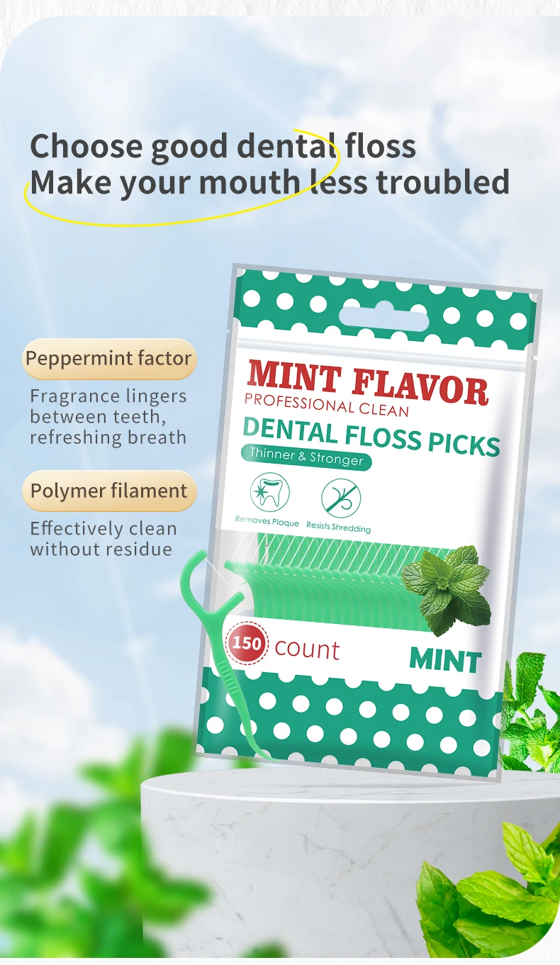 300/150/50pcs Mint Floss Stick - Disposable Floss Cleaning Stick - Toothpick to Remove Plaque and Food Residue - Oral Cleaning