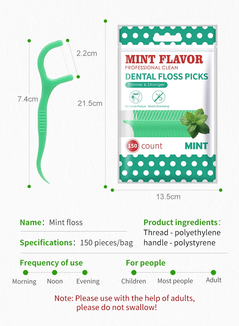 300/150/50pcs Mint Floss Stick - Disposable Floss Cleaning Stick - Toothpick to Remove Plaque and Food Residue - Oral Cleaning