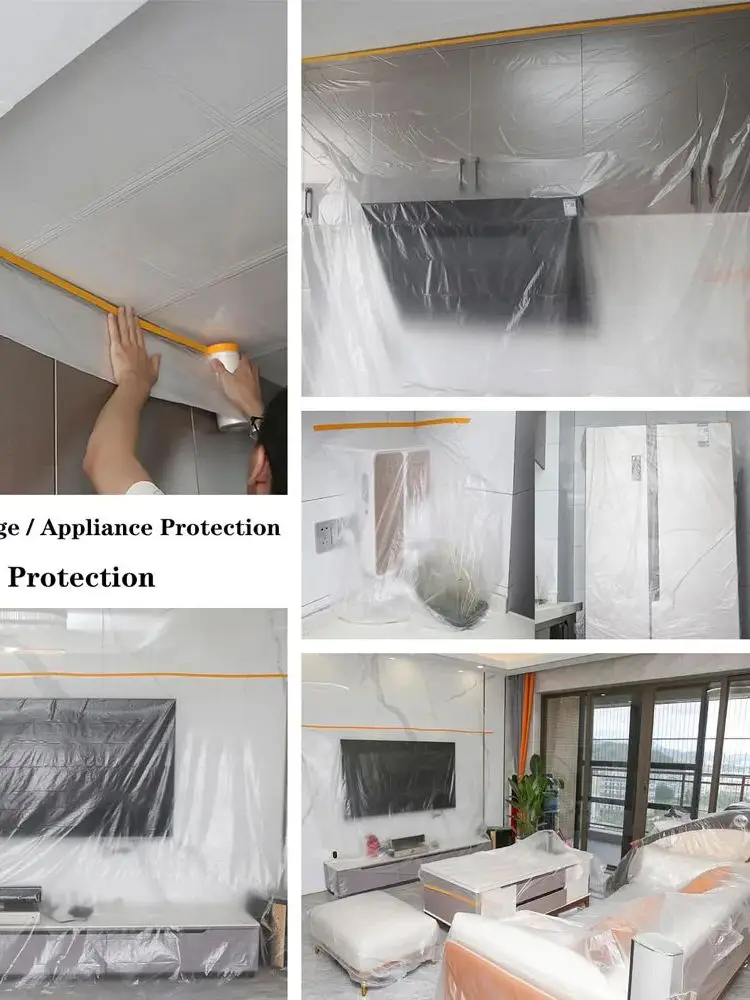 Tape and Drape, Pre-Taped Masking Film, Paint Adhesive Protective Film Roll for Covering Skirting, Frames, Cars and Auto Body