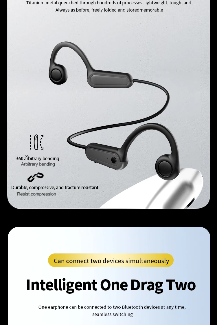 B8 True Bone Conduction Earphones Bluetooth 5.3 Sports Wireless Headphones Ear Hook IPX5 Waterproof Headset for Running Driving