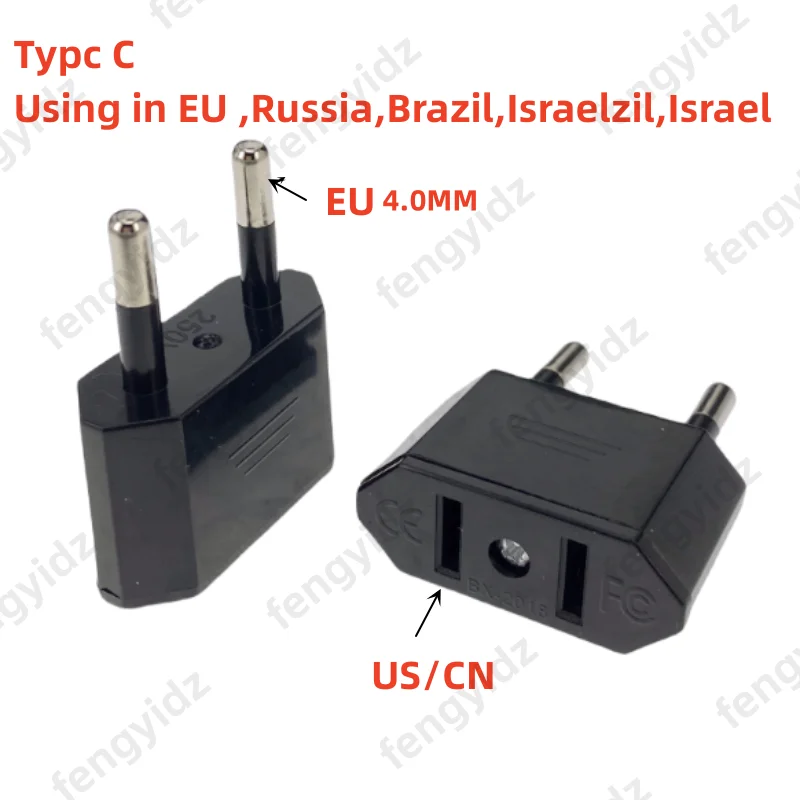 American China To EU Europe Travel Power Adapter 2 pin US To EU Plug Adapter