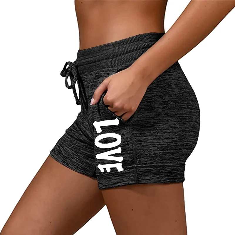 Summer Shorts Women's Love Printed Quick Drying Shorts YOGA SHORTS Women's Leisure Sports Fitness Shorts High Waist Drawstring