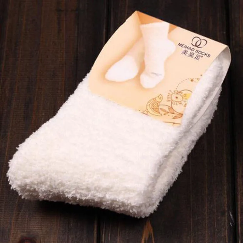 Women's Bed Socks Pure Color Fluffy Warm Winter Christmas Gift Soft Floor Home Candy Color Coral FLeece Velvet Socks Dropship