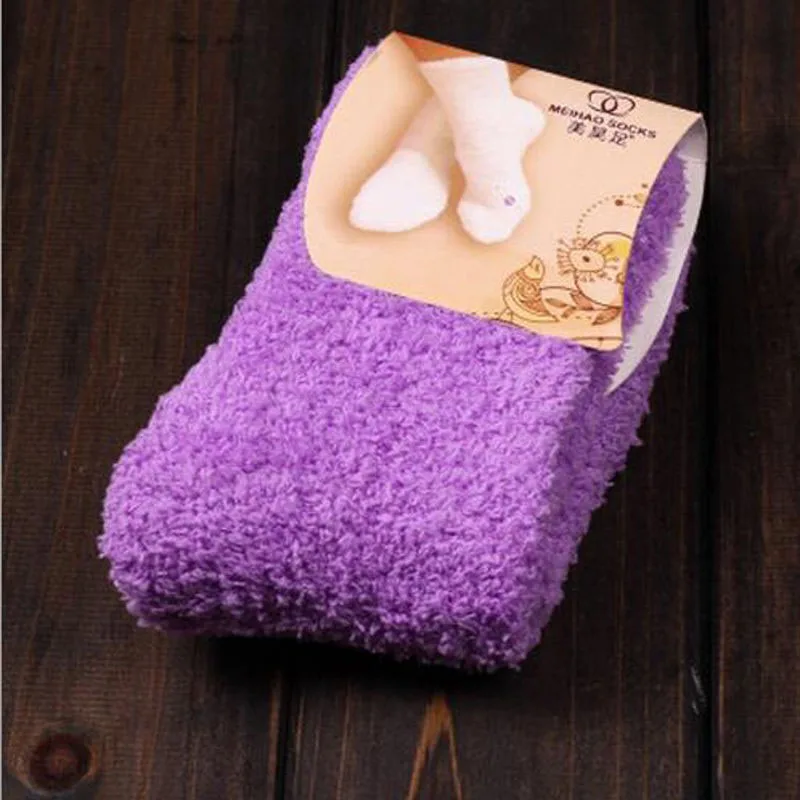 Women's Bed Socks Pure Color Fluffy Warm Winter Christmas Gift Soft Floor Home Candy Color Coral FLeece Velvet Socks Dropship