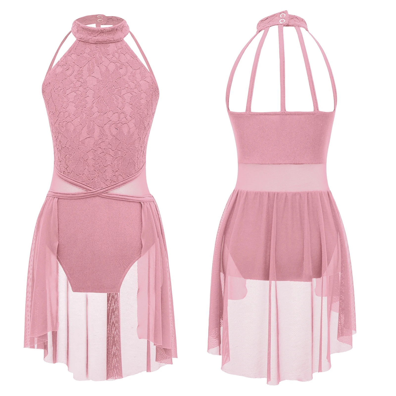 Kids Girls Sleeveless Ballet Dance Dress Lace Floral Mesh Skirted Leotard Gymnastics Modern Contemporary Lyrical Dance Clothes