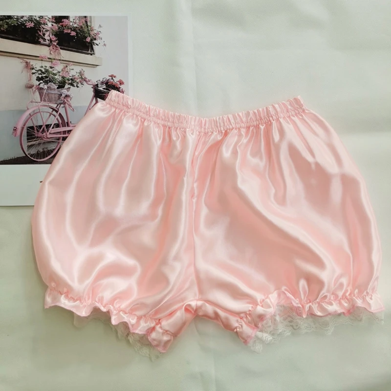 Women Girls Lolita Bloomers Ruffles Lace Trim Maid Loose Pumpkin Pants Solid Color Vintage Safety Shorts Under Skirt Panties