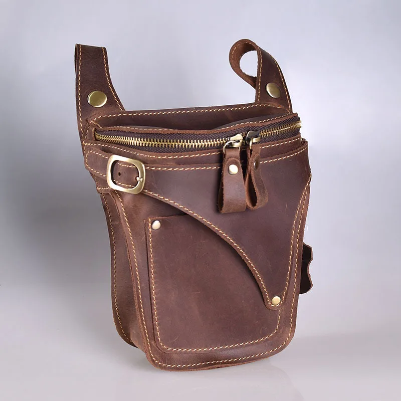 Motorcycle Bag For Men Genuine Leather Hip Belt Bag Men's Crazy Horse Waist Pack Male Hip Fanny Packs Bag Men's Phone Pouch
