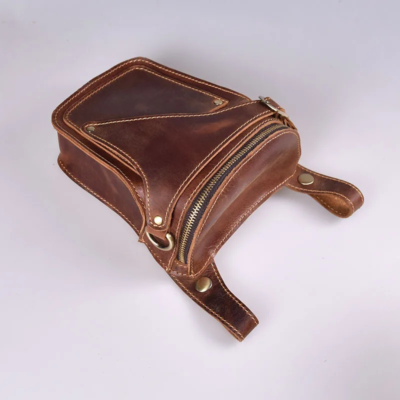 Motorcycle Bag For Men Genuine Leather Hip Belt Bag Men's Crazy Horse Waist Pack Male Hip Fanny Packs Bag Men's Phone Pouch