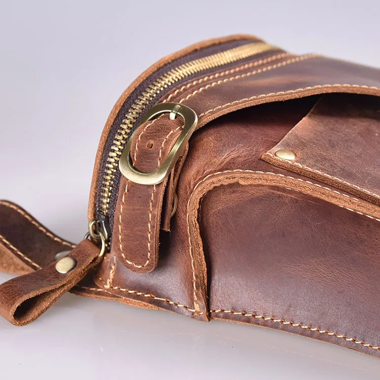 Motorcycle Bag For Men Genuine Leather Hip Belt Bag Men's Crazy Horse Waist Pack Male Hip Fanny Packs Bag Men's Phone Pouch