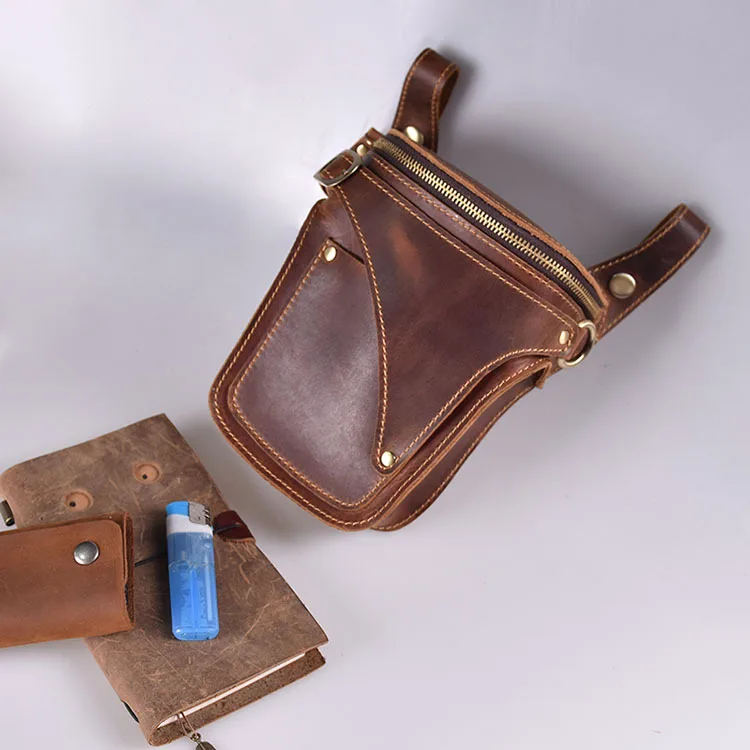 Motorcycle Bag For Men Genuine Leather Hip Belt Bag Men's Crazy Horse Waist Pack Male Hip Fanny Packs Bag Men's Phone Pouch