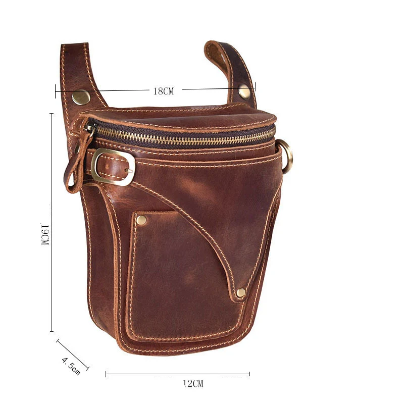 Motorcycle Bag For Men Genuine Leather Hip Belt Bag Men's Crazy Horse Waist Pack Male Hip Fanny Packs Bag Men's Phone Pouch