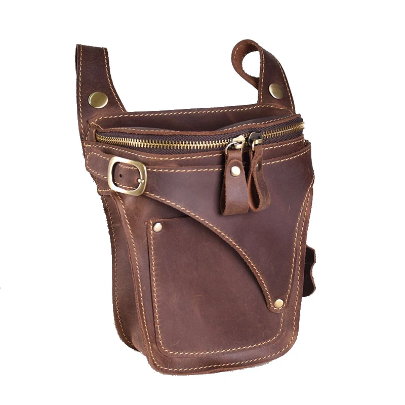 Motorcycle Bag For Men Genuine Leather Hip Belt Bag Men's Crazy Horse Waist Pack Male Hip Fanny Packs Bag Men's Phone Pouch