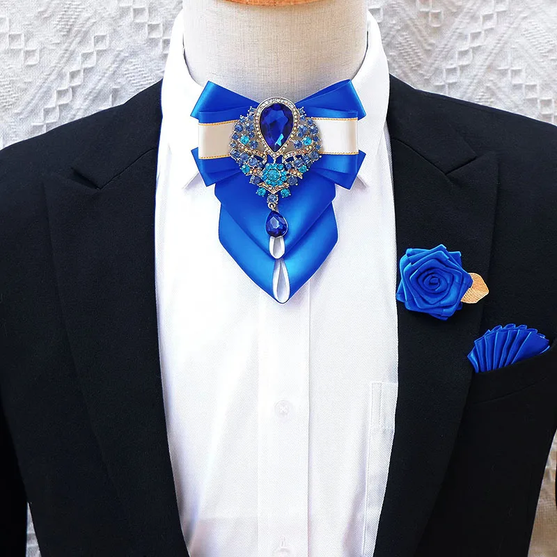 Luxury Rhinestone Bow Tie Brooch Pocket Towel Set Men's High-end Jewelry Gift Fashion New British Korean Men Wedding Accessories