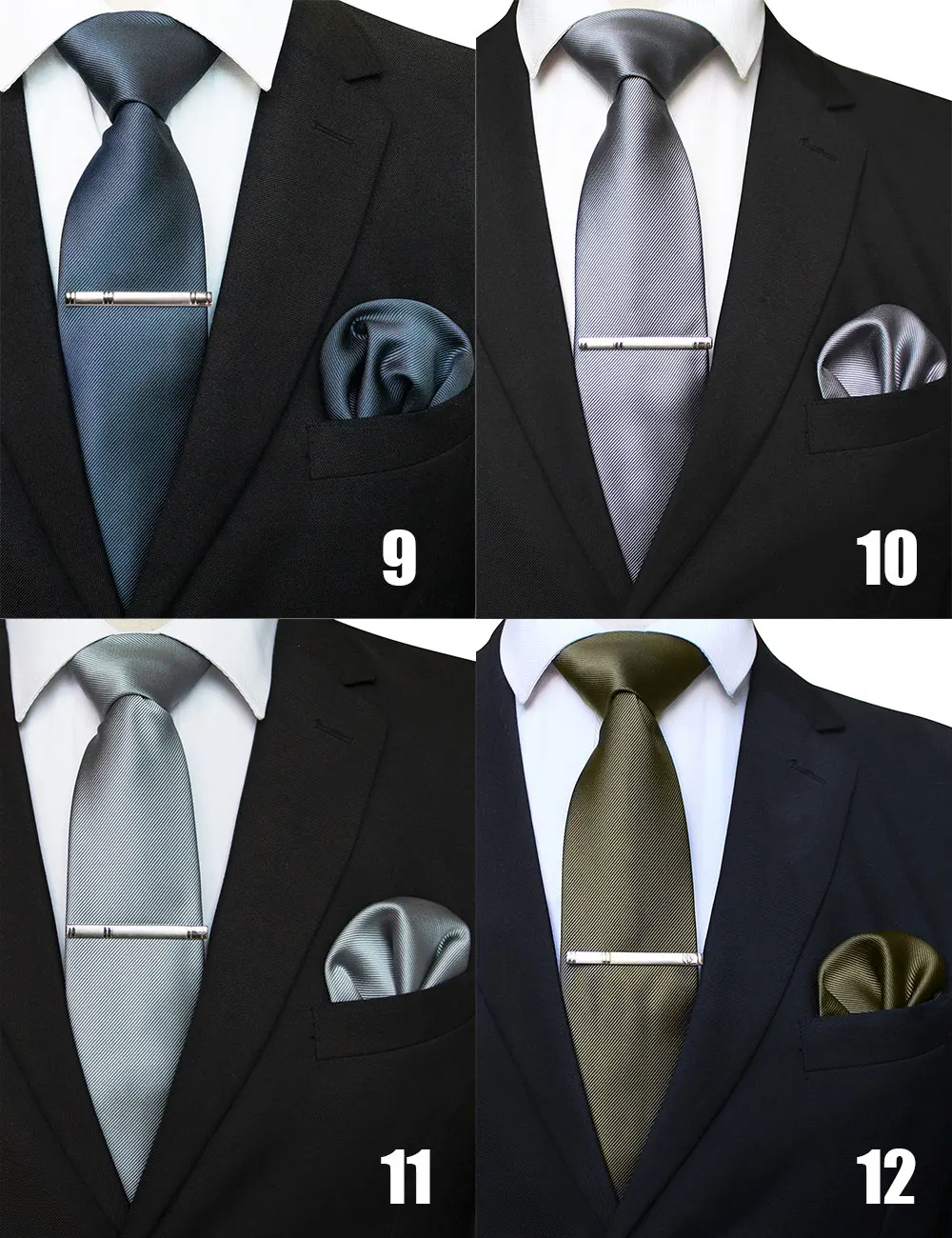 EASTEPIC 8 cm Classic Grey Twill Ties for Men in Business Suits Necktie Set Clip Handkerchief Men's Accessory Wedding Party