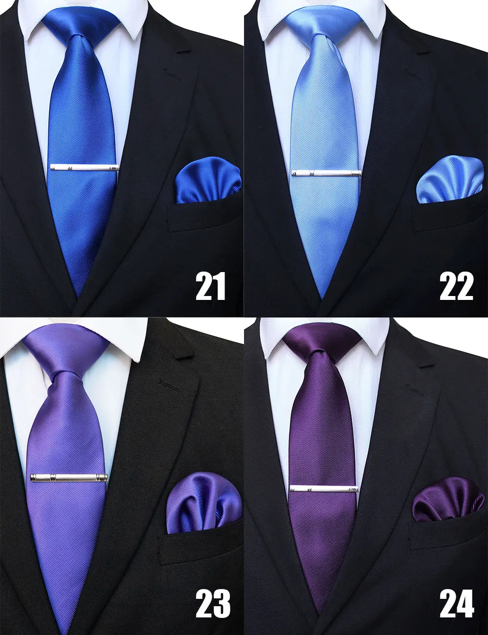 EASTEPIC 8 cm Classic Grey Twill Ties for Men in Business Suits Necktie Set Clip Handkerchief Men's Accessory Wedding Party