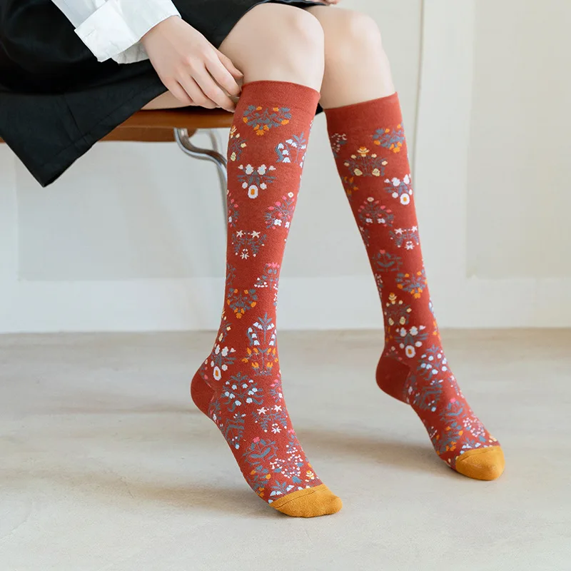 Cotton Retro Style Oil Painting Abstract Leg Medias Long Socks Women Over KneeThigh High Stockings Ladies Girls Warm Knee Socks