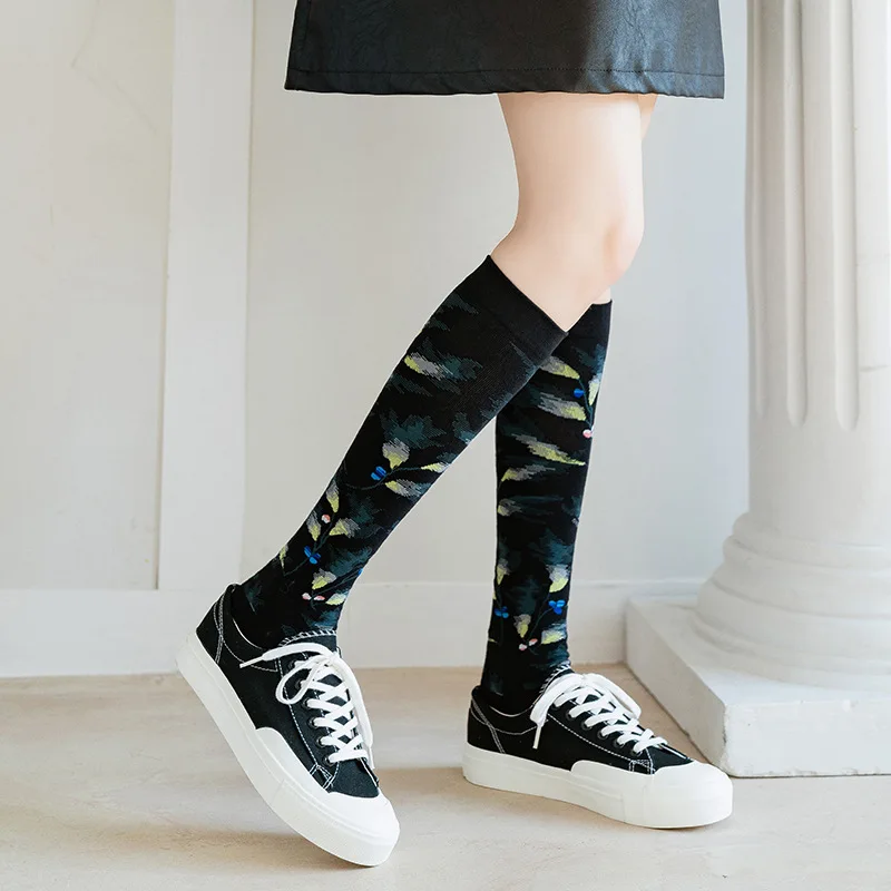 Cotton Retro Style Oil Painting Abstract Leg Medias Long Socks Women Over KneeThigh High Stockings Ladies Girls Warm Knee Socks