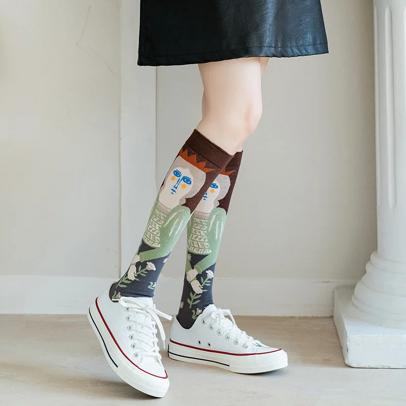 Cotton Retro Style Oil Painting Abstract Leg Medias Long Socks Women Over KneeThigh High Stockings Ladies Girls Warm Knee Socks