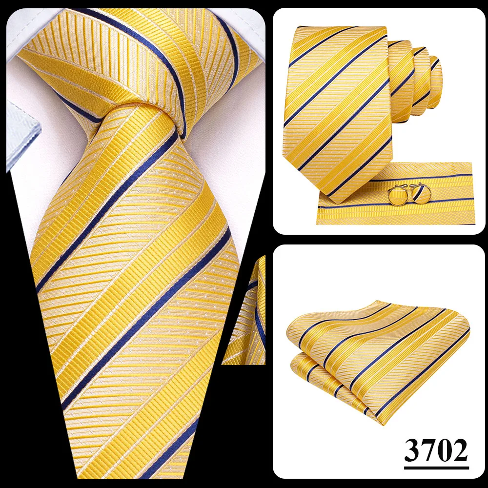 2026 New Design Yellow Gold Paisley Fashion Brand Tie for Men Wedding Party Necktie Handky Cufflinks Gift Wholesale Hi-Tie
