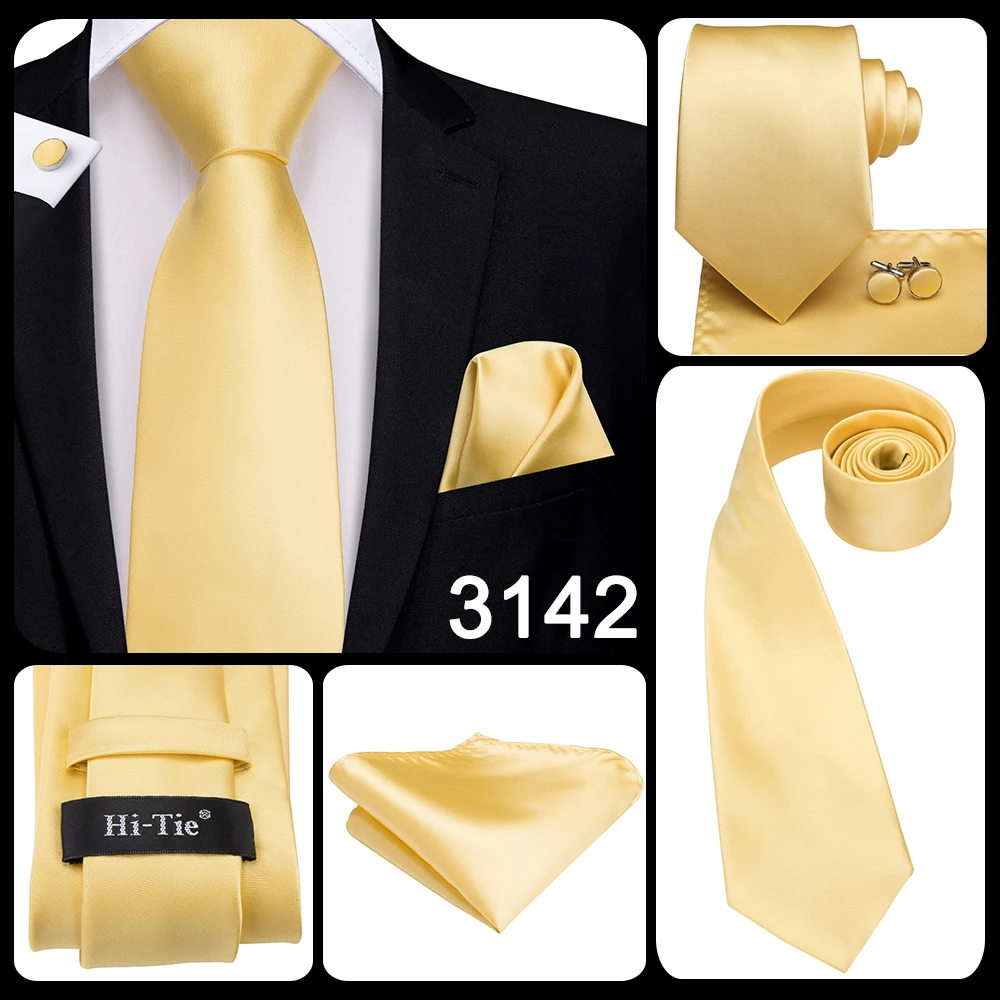 2026 New Design Yellow Gold Paisley Fashion Brand Tie for Men Wedding Party Necktie Handky Cufflinks Gift Wholesale Hi-Tie