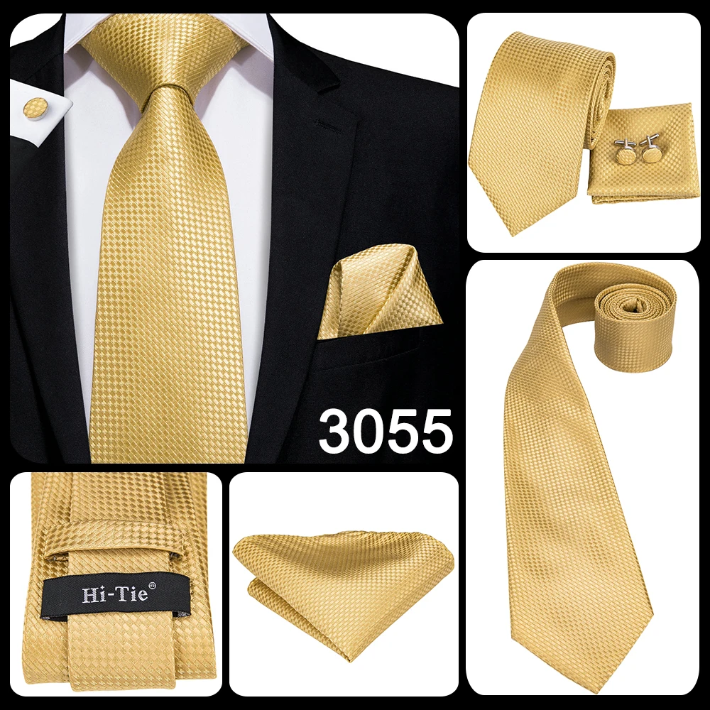 2026 New Design Yellow Gold Paisley Fashion Brand Tie for Men Wedding Party Necktie Handky Cufflinks Gift Wholesale Hi-Tie
