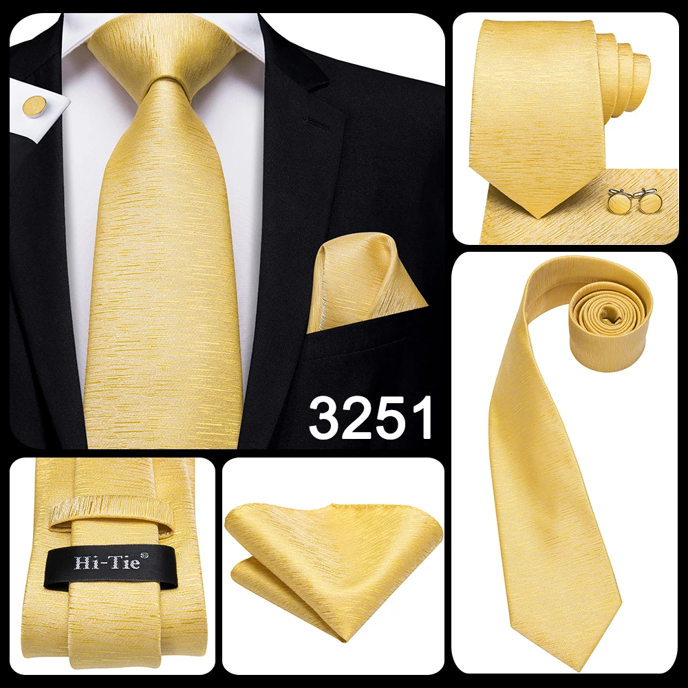 2026 New Design Yellow Gold Paisley Fashion Brand Tie for Men Wedding Party Necktie Handky Cufflinks Gift Wholesale Hi-Tie