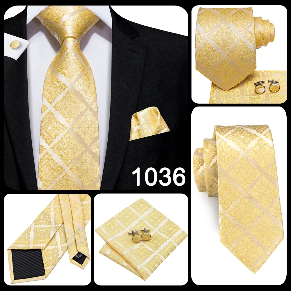 2026 New Design Yellow Gold Paisley Fashion Brand Tie for Men Wedding Party Necktie Handky Cufflinks Gift Wholesale Hi-Tie