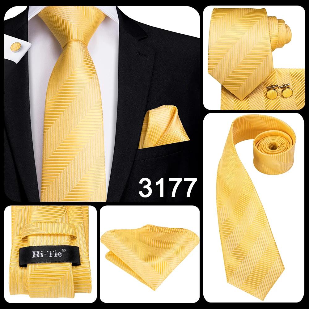 2026 New Design Yellow Gold Paisley Fashion Brand Tie for Men Wedding Party Necktie Handky Cufflinks Gift Wholesale Hi-Tie