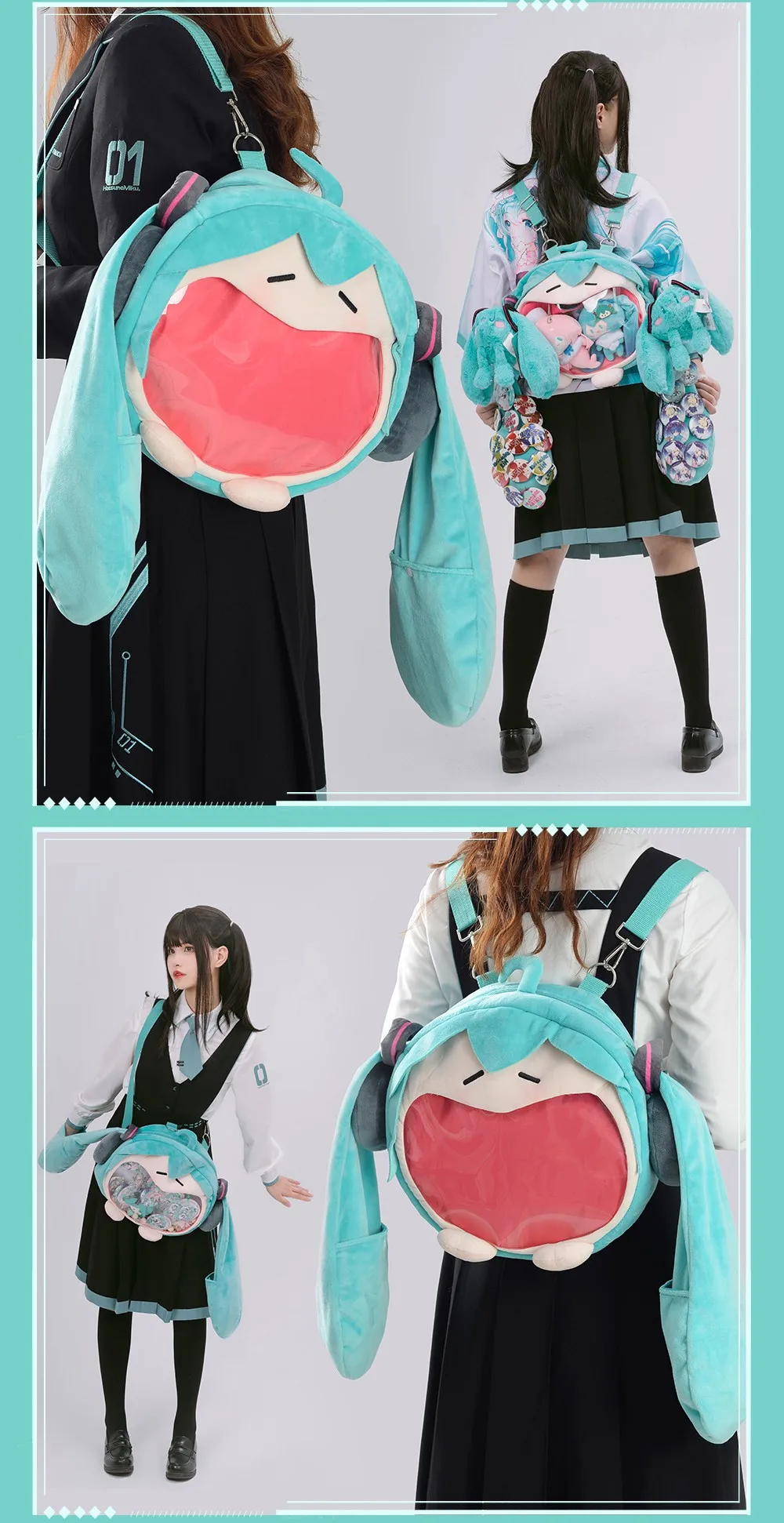 Official Anime Miku Itabag Cosplay Hatsune Ita Bag Plush Backpack Women DIY Bag School Student Men Velvet Crossbody Shoulder Bag