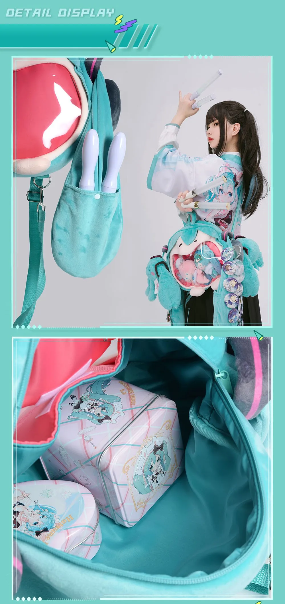 Official Anime Miku Itabag Cosplay Hatsune Ita Bag Plush Backpack Women DIY Bag School Student Men Velvet Crossbody Shoulder Bag