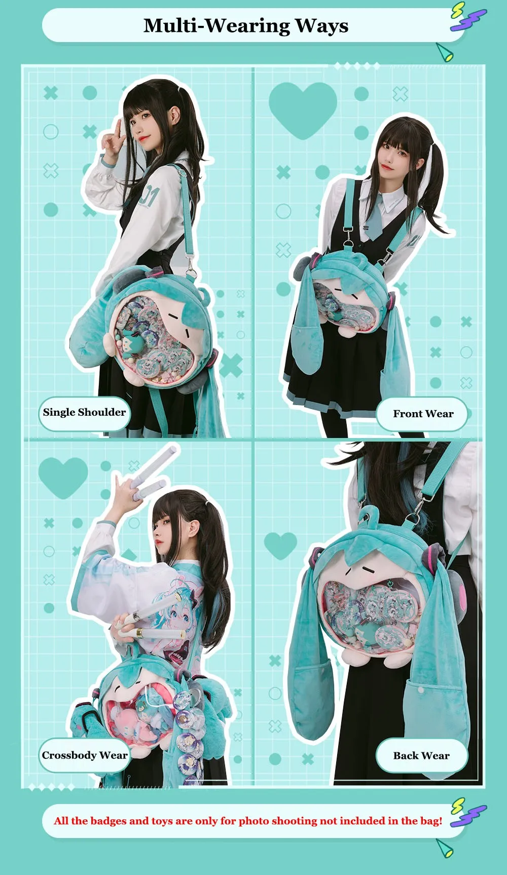 Official Anime Miku Itabag Cosplay Hatsune Ita Bag Plush Backpack Women DIY Bag School Student Men Velvet Crossbody Shoulder Bag