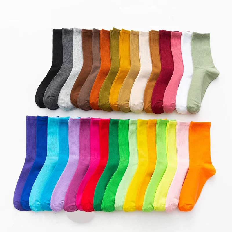 CHAOZHU Ins Fashion 40+ Colors Combed Cotton Skateboard Women Men Socks Unisex Stretch Soft 4 Seasons Fit Basic Daily Sock