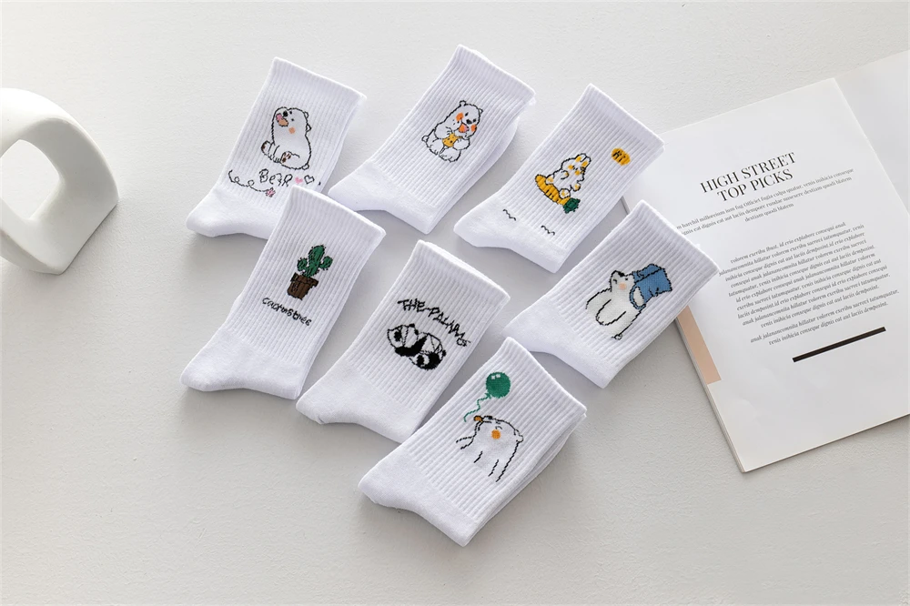 Ins New Autumn Cartoon Bear Panda Rabbit Cactus White Sports Women Soft Cotton Cute Winter Socks Kawaii Hipster Street Graffiti