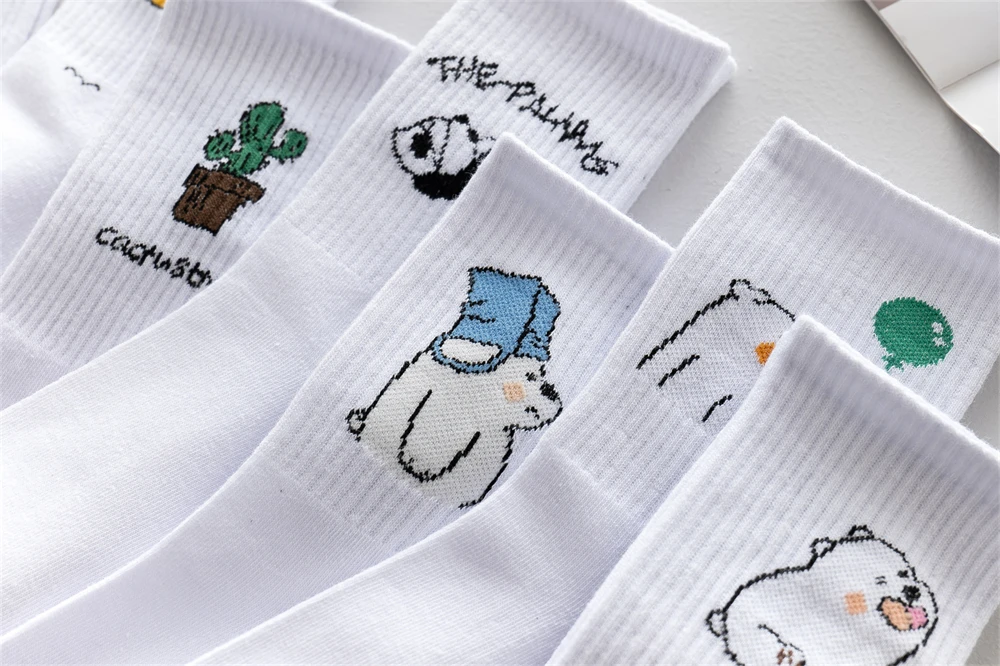Ins New Autumn Cartoon Bear Panda Rabbit Cactus White Sports Women Soft Cotton Cute Winter Socks Kawaii Hipster Street Graffiti