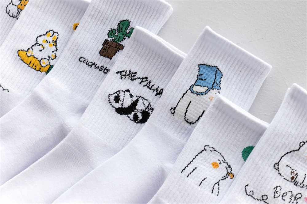 Ins New Autumn Cartoon Bear Panda Rabbit Cactus White Sports Women Soft Cotton Cute Winter Socks Kawaii Hipster Street Graffiti