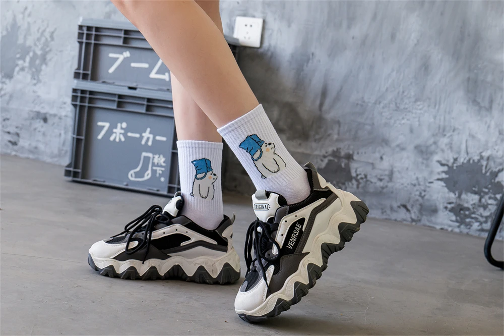 Ins New Autumn Cartoon Bear Panda Rabbit Cactus White Sports Women Soft Cotton Cute Winter Socks Kawaii Hipster Street Graffiti