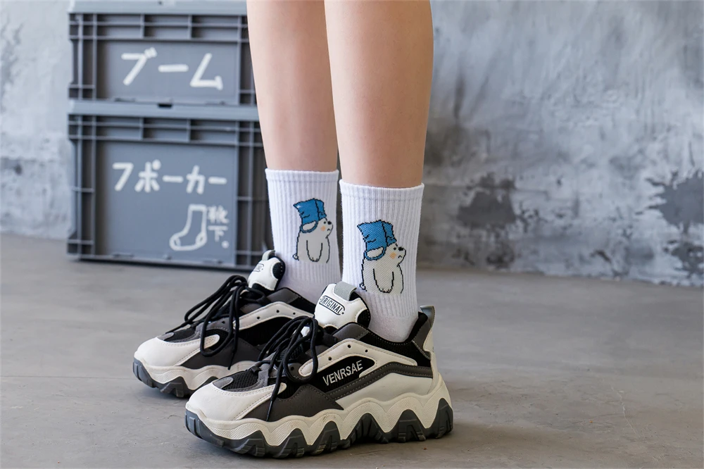 Ins New Autumn Cartoon Bear Panda Rabbit Cactus White Sports Women Soft Cotton Cute Winter Socks Kawaii Hipster Street Graffiti
