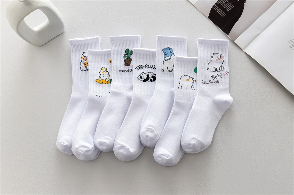 Ins New Autumn Cartoon Bear Panda Rabbit Cactus White Sports Women Soft Cotton Cute Winter Socks Kawaii Hipster Street Graffiti
