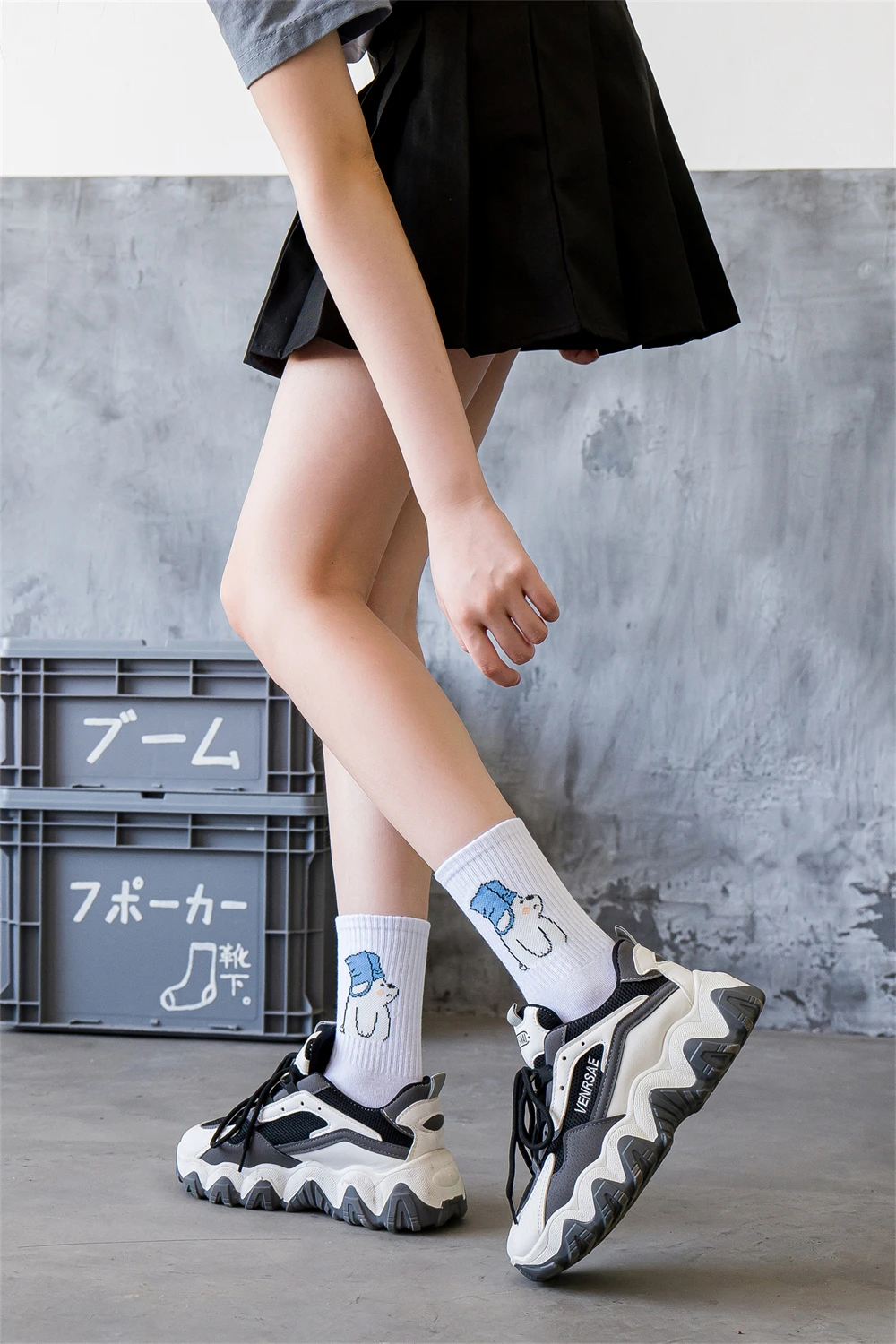 Ins New Autumn Cartoon Bear Panda Rabbit Cactus White Sports Women Soft Cotton Cute Winter Socks Kawaii Hipster Street Graffiti