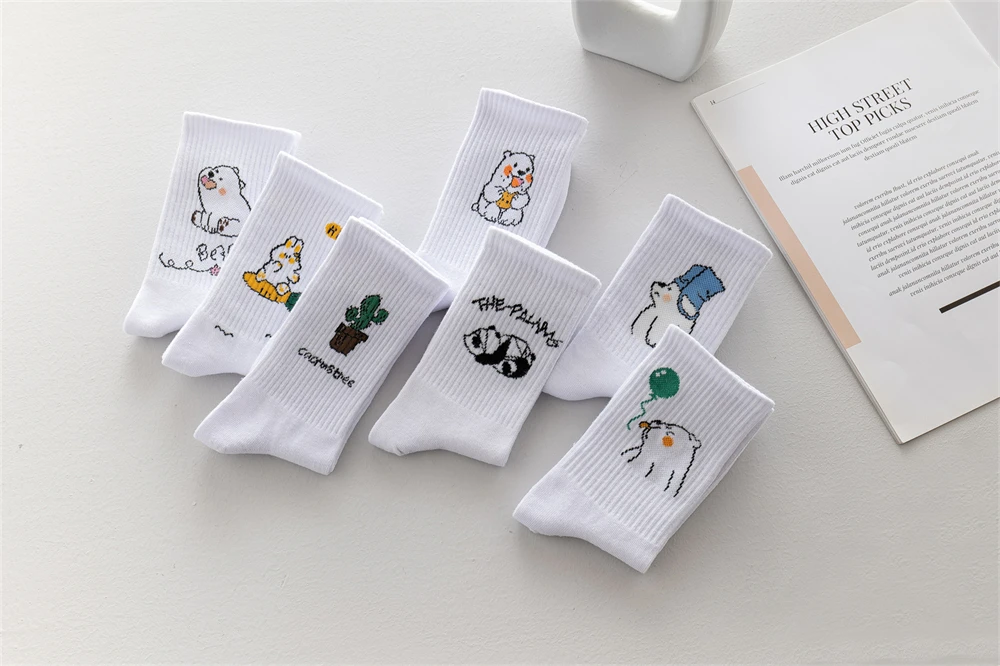 Ins New Autumn Cartoon Bear Panda Rabbit Cactus White Sports Women Soft Cotton Cute Winter Socks Kawaii Hipster Street Graffiti