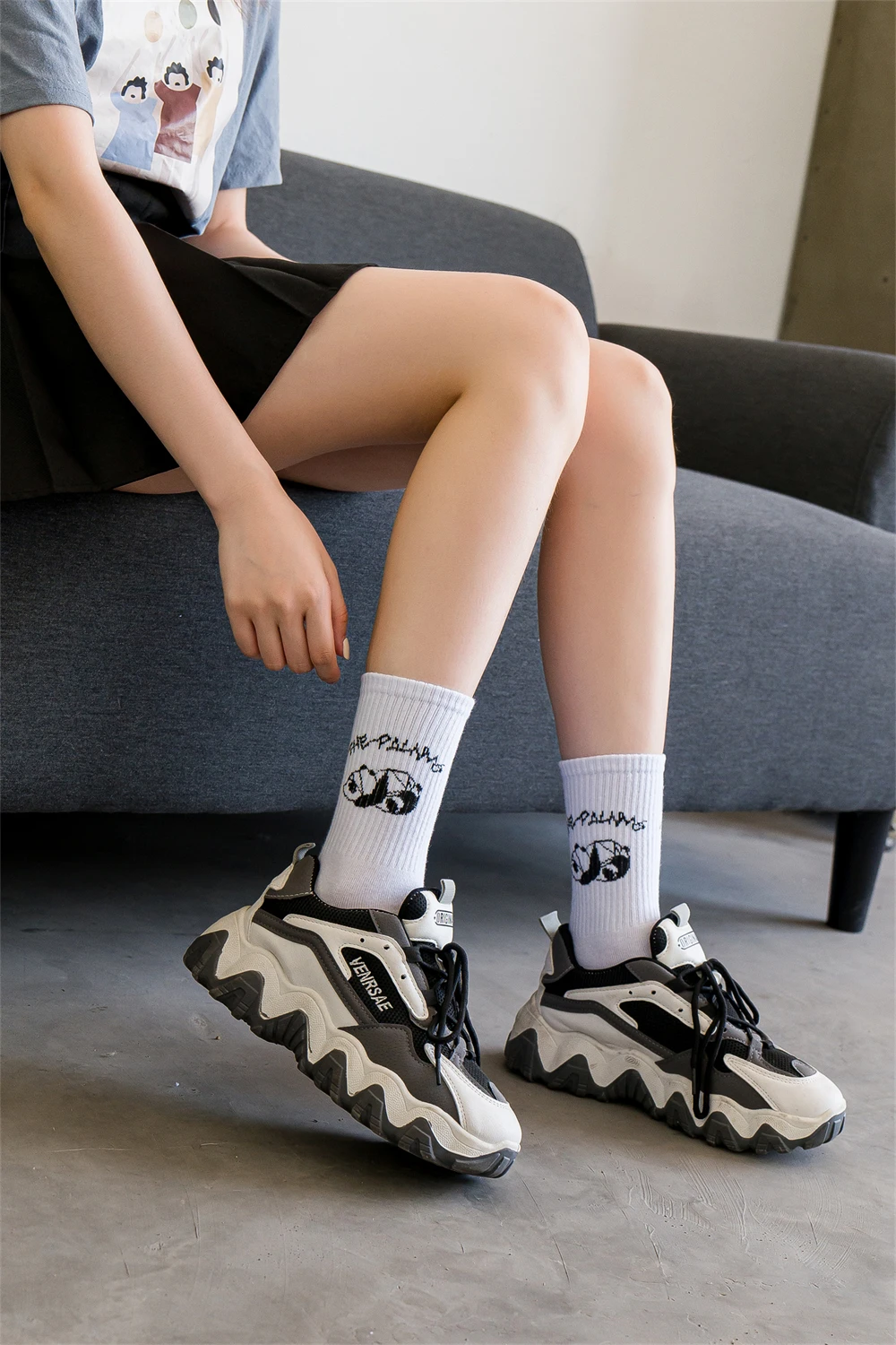 Ins New Autumn Cartoon Bear Panda Rabbit Cactus White Sports Women Soft Cotton Cute Winter Socks Kawaii Hipster Street Graffiti