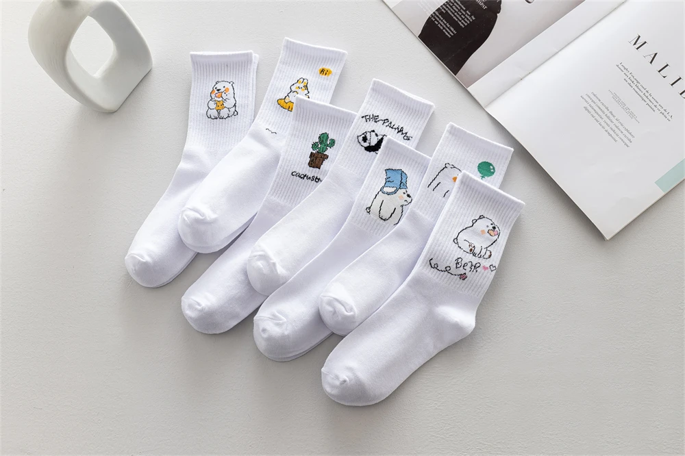 Ins New Autumn Cartoon Bear Panda Rabbit Cactus White Sports Women Soft Cotton Cute Winter Socks Kawaii Hipster Street Graffiti
