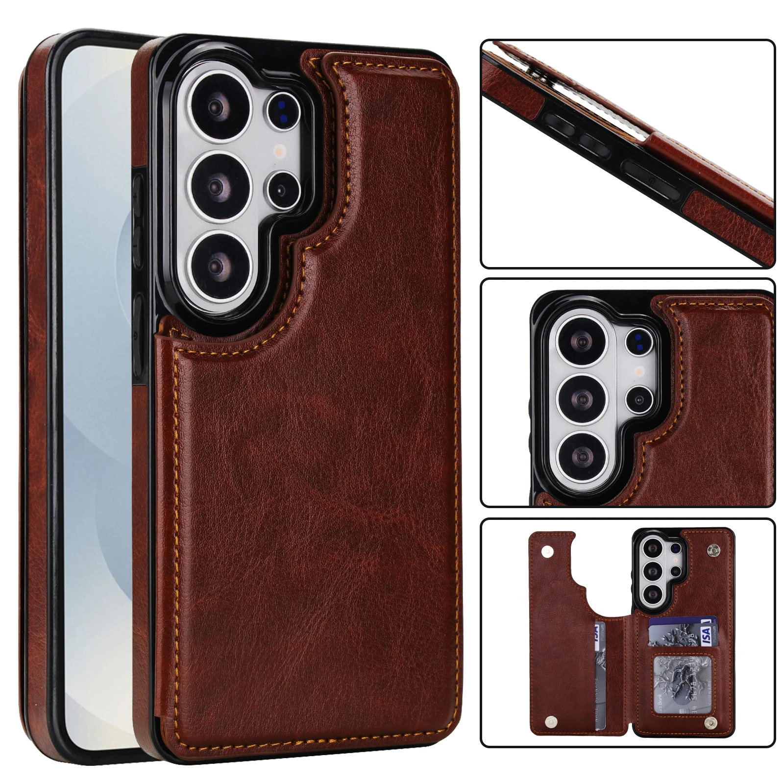 Wallet Double Button Flip Leather Case For Samsung Galaxy S26 Ultra S25 Edge S24 FE S23 A15 A16 A17 A26 A35 A36 A53 A54 A55 A56