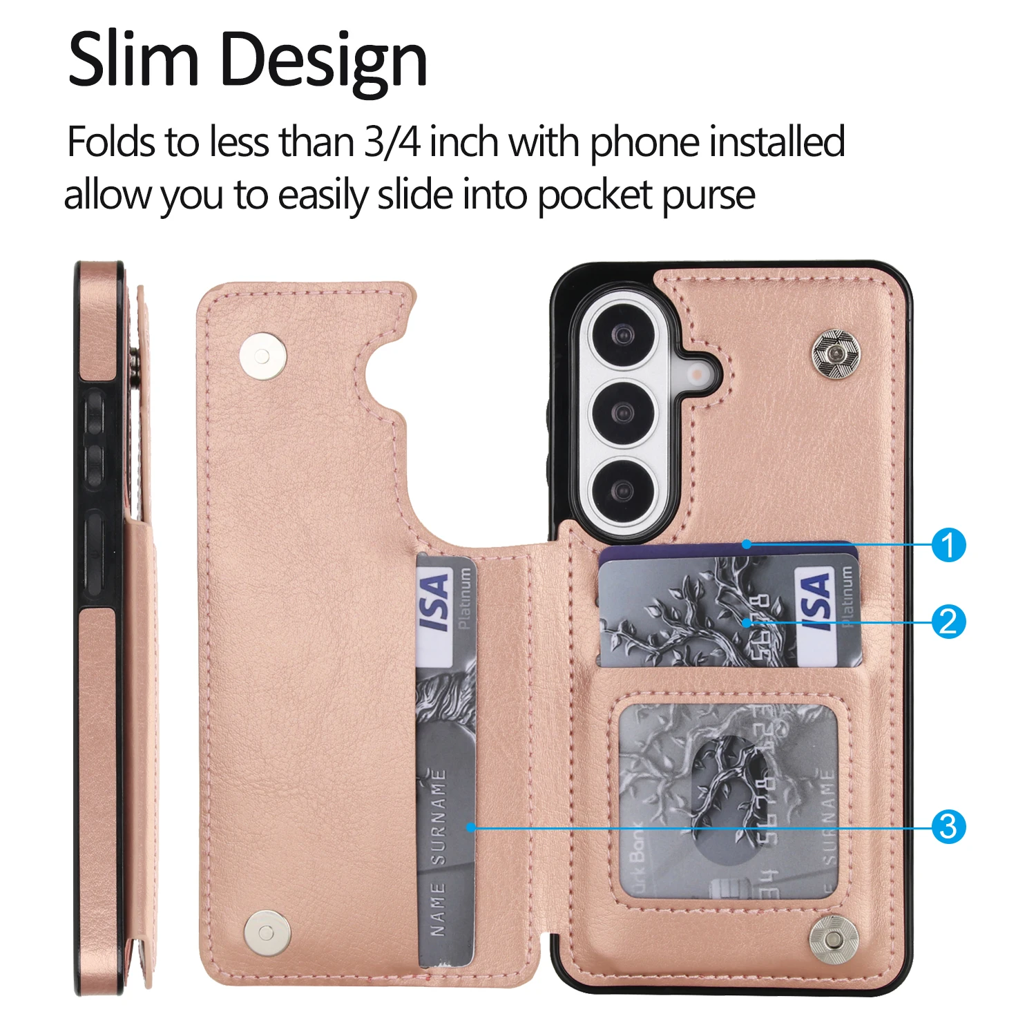 Wallet Double Button Flip Leather Case For Samsung Galaxy S26 Ultra S25 Edge S24 FE S23 A15 A16 A17 A26 A35 A36 A53 A54 A55 A56